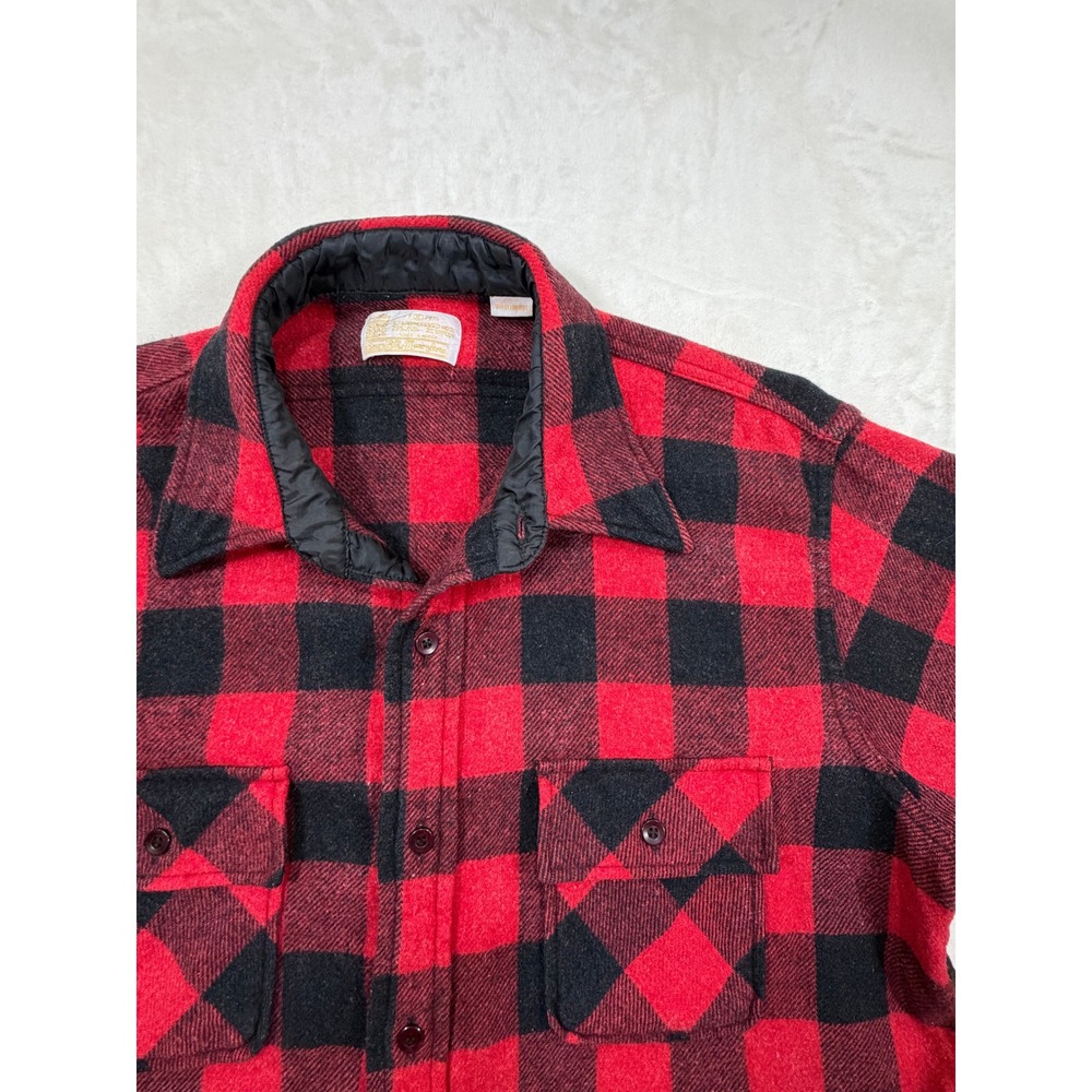 Sears Kings Road Red Buffalo Plaid Wool Blend Flannel Shirt Mens XL Good